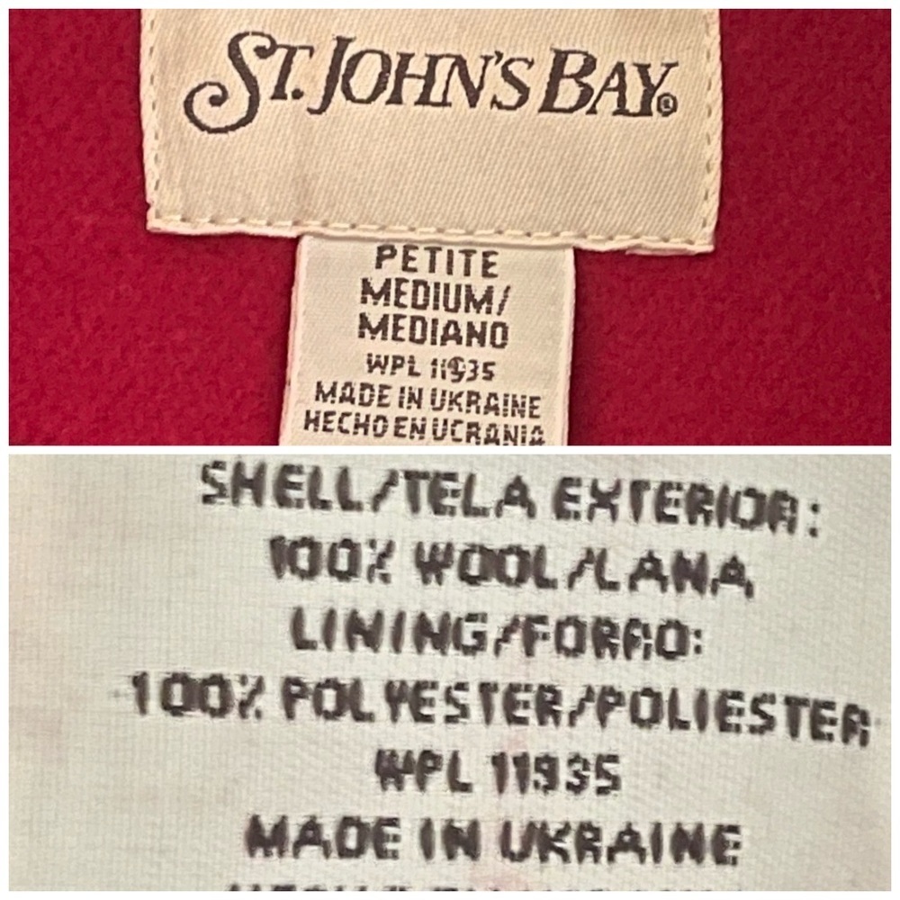St. John’s Bay Cranberry Double Breasted Wool Pea Coat / Gloves - Picture 13 of 16